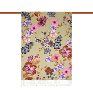 ipekevi - Pistachio Green Petunia Print Silk Scarf (1)