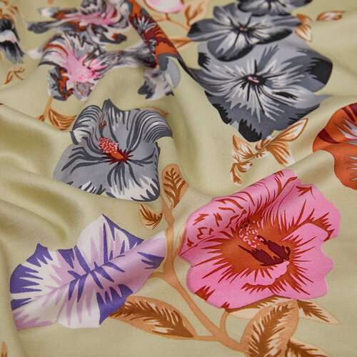 Pistachio Green Petunia Print Silk Scarf
