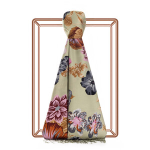 Pistachio Green Petunia Print Silk Scarf - Thumbnail