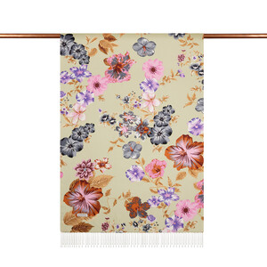 Pistachio Green Petunia Print Silk Scarf - Thumbnail