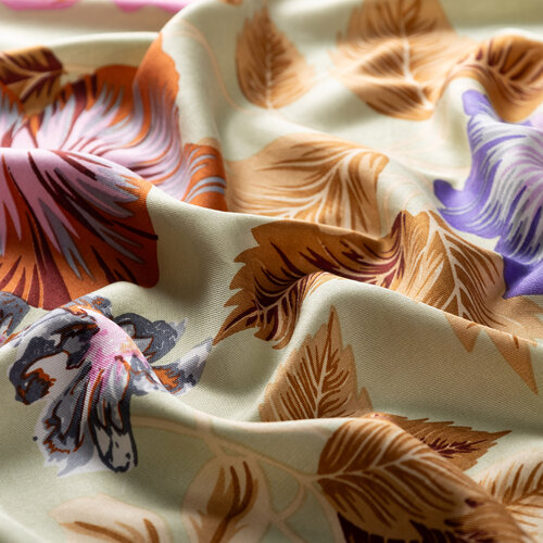 Pistachio Green Petunia Print Silk Scarf