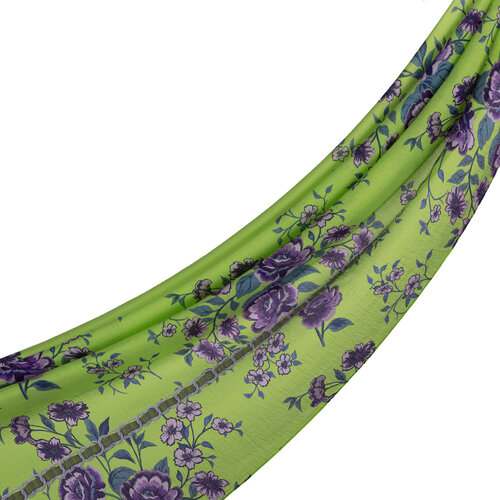 Pistachio Green Purple Spring Frame Print Tencel Scarf
