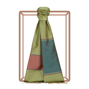 Pistachio Green Striped Silk Scarf - Thumbnail