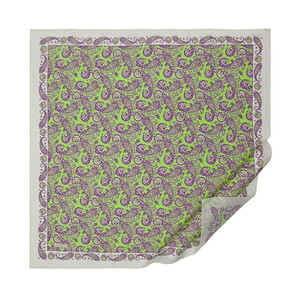 Pistachio Green White Mezopotamya Model 02 Print Tencel Scarf - Thumbnail