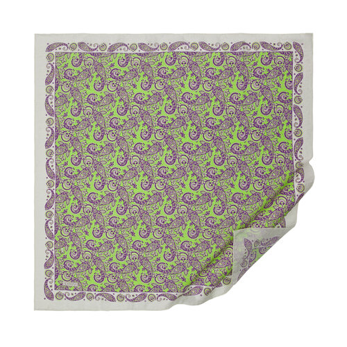 Pistachio Green White Mezopotamya Model 02 Print Tencel Scarf