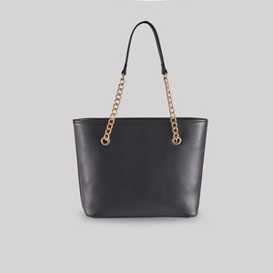 Plain Black Chain Detailed Tote Bag - Thumbnail