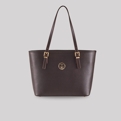 Plain Brown Buckle Detailed Tote Bag