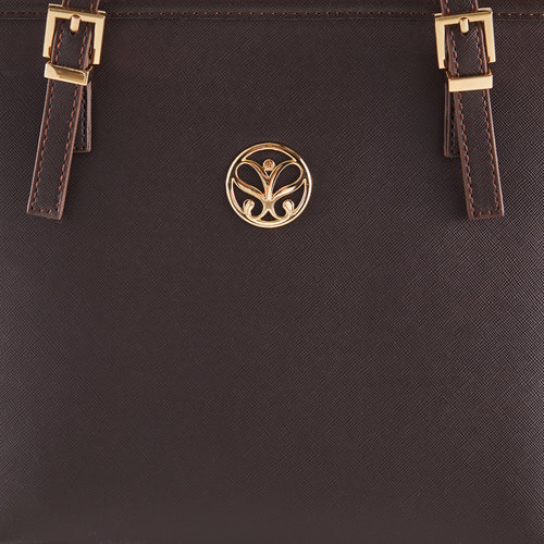 Plain Brown Buckle Detailed Tote Bag