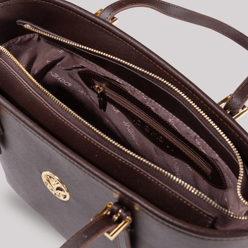 Plain Brown Buckle Detailed Tote Bag