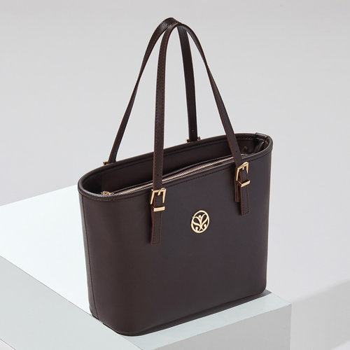 Plain Brown Buckle Detailed Tote Bag