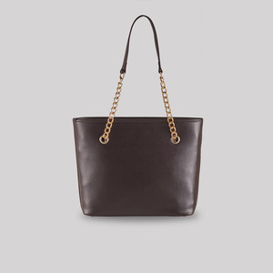 Plain Brown Chain Detailed Tote Bag - Thumbnail