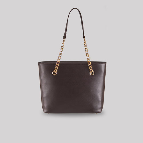 Plain Brown Chain Detailed Tote Bag