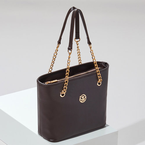 Plain Brown Chain Detailed Tote Bag