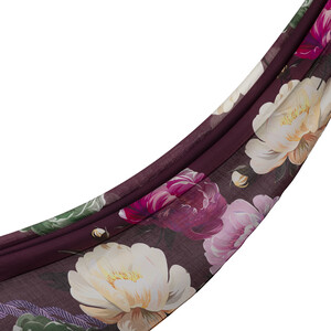 Plum Chain Peony Patterned Tencel Scarf - Thumbnail