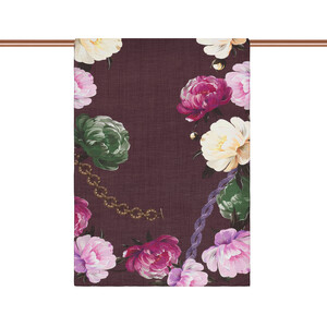 Plum Chain Peony Patterned Tencel Scarf - Thumbnail