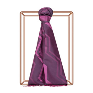 Plum Ethnic Zigzag Silk Scarf - Thumbnail