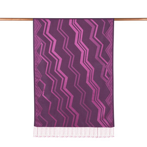 Plum Ethnic Zigzag Silk Scarf - Thumbnail