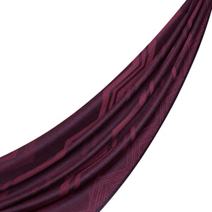 Plum Ethnic Zigzag Wool Silk Scarf - Thumbnail