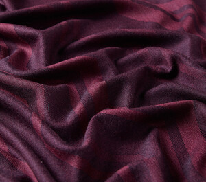 Plum Ethnic Zigzag Wool Silk Scarf - Thumbnail