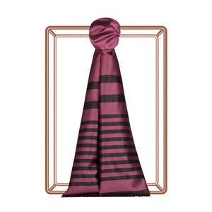 Plum Meridian Striped Silk Scarf - Thumbnail