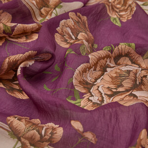Plum Peony Print Tencel Scarf - Thumbnail