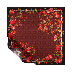 Plum Pomegranate Flower Monogram Print Silk Twill Scarf - Thumbnail