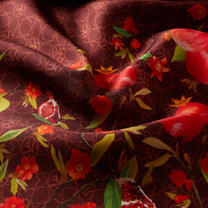 Plum Pomegranate Flower Monogram Print Silk Twill Scarf - Thumbnail