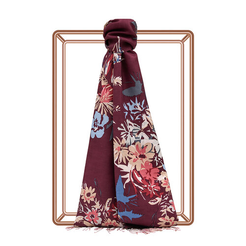 Plum Spring Breeze Print Modal Silk Scarf