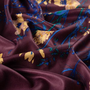 Plum Spring Cascade Print Silk Scarf - Thumbnail
