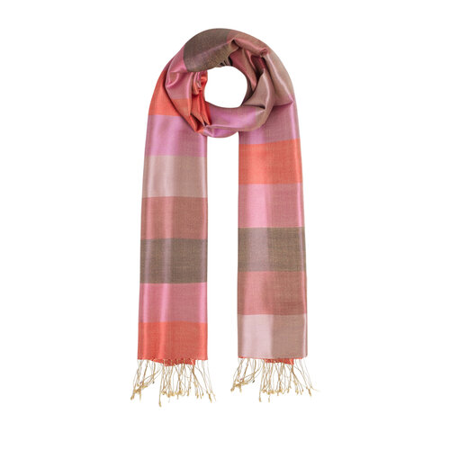 Pomegranate Flower Block Striped Reversible Silk Scarf