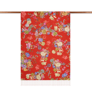 Pomegranate Flower Waterside Garden Printed Silk Shawl - Thumbnail