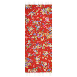 Pomegranate Flower Waterside Garden Printed Silk Shawl - Thumbnail