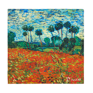 Poppy Field Satin Silk Pocket Square - Thumbnail