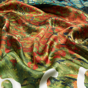 Poppy Field Satin Silk Scarf - Thumbnail