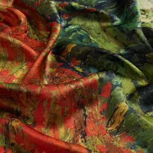 Poppy Field Satin Silk Scarf - Thumbnail
