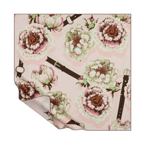 Powder Atlas Rose Print Twill Silk Scarf - Thumbnail