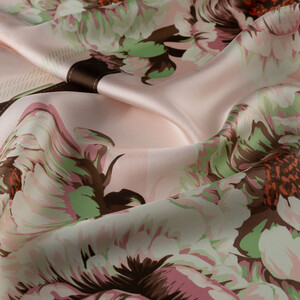 Powder Atlas Rose Print Twill Silk Scarf - Thumbnail