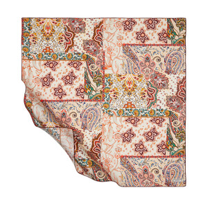 Powder Bohemian Pathcwork Twill Silk Scarf - Thumbnail