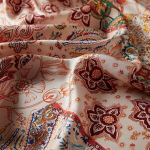 Powder Bohemian Pathcwork Twill Silk Scarf - Thumbnail