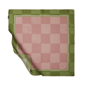 Powder Green Checkered Twill Silk Scarf - Thumbnail