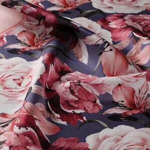 Powder Navy Bouguet Twill Silk Scarf - Thumbnail