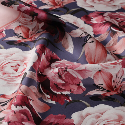 Powder Navy Bouguet Twill Silk Scarf