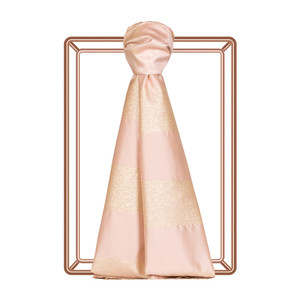 Powder Pink Block Lurex Striped Silk Scarf - Thumbnail