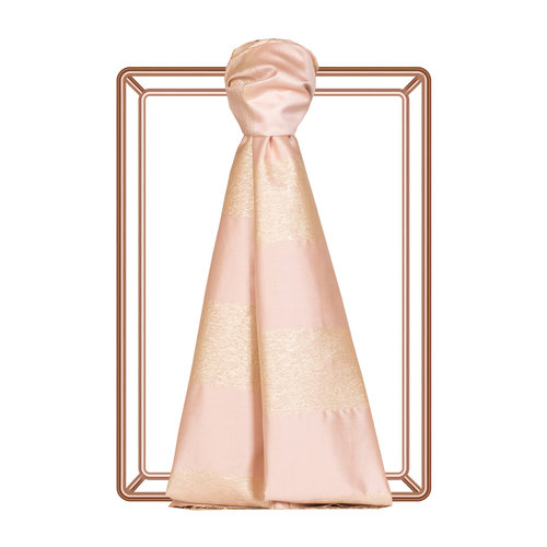 Powder Pink Block Lurex Striped Silk Scarf