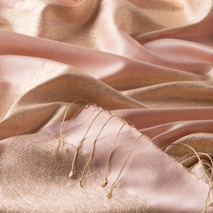 Powder Pink Block Lurex Striped Silk Scarf - Thumbnail