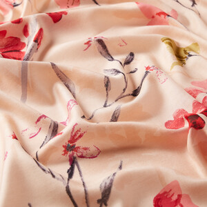 Powder Pink Clover Garden Print Modal Silk Scarf - Thumbnail