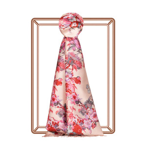 Powder Pink Exotic Amazon Print Silk Scarf - Thumbnail