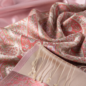Powder Pink Jacquard Hand Woven Prime Silk Scarf - Thumbnail