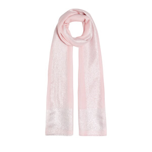 Powder Pink Lurex Border Wool Silk Scarf - Thumbnail