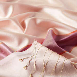 Powder Pink Striped Silk Scarf - Thumbnail